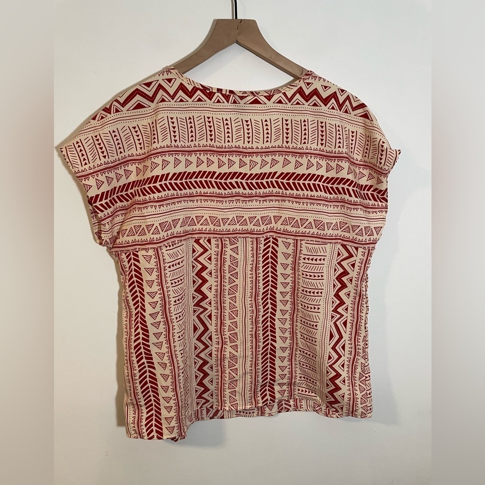 Emory Rose Red White Print Blouse Size XL New With Tags - Picture 3 of 6